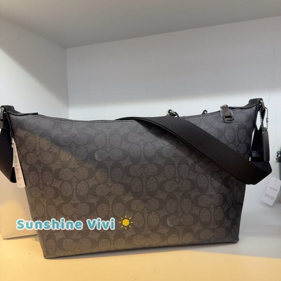 NWT COACH Finn Crossbody Bag In Signature Canvas CAJ91 Gunmetal/Charcoal/Black